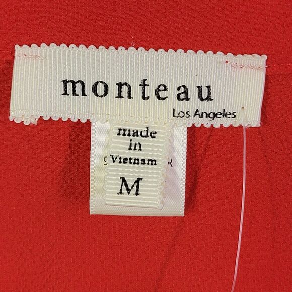 Monteau Womens Sz M Red Solid Cap Sleeve Peplum Blouse - Picture 7 of 12